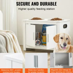 VEVOR Pet Feeding Station with 2 Stainless Steel Bowls, Elevated Dog Bowls with Storage, Dog Food Storage and Feeder Station with Storage Cabinet, Pet Toy Storage Organizer, for Dogs, Modern