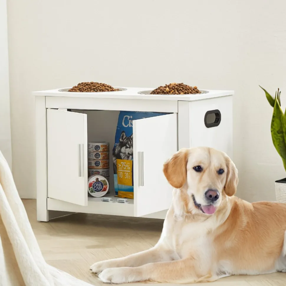 VEVOR Pet Feeding Station with 2 Stainless Steel Bowls, Elevated Dog Bowls with Storage, Dog Food Storage and Feeder Station with Storage Cabinet, Pet Toy Storage Organizer, for Dogs, Modern