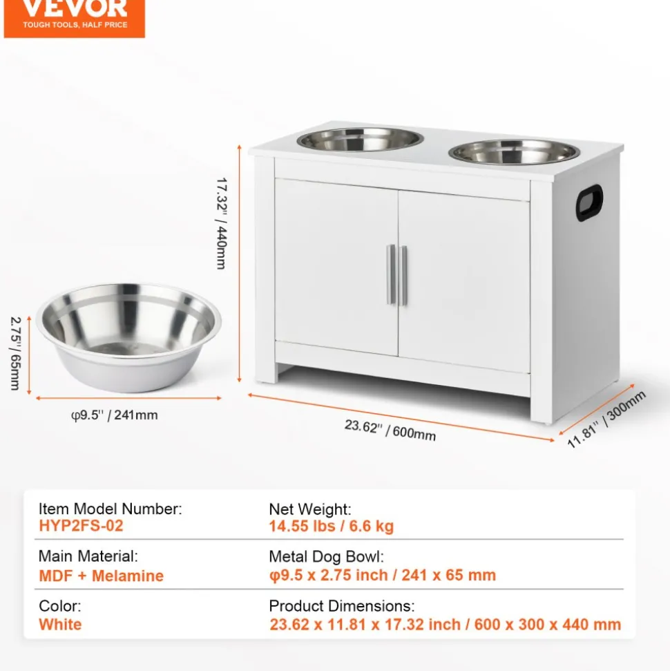 VEVOR Pet Feeding Station with 2 Stainless Steel Bowls, Elevated Dog Bowls with Storage, Dog Food Storage and Feeder Station with Storage Cabinet, Pet Toy Storage Organizer, for Dogs, Modern