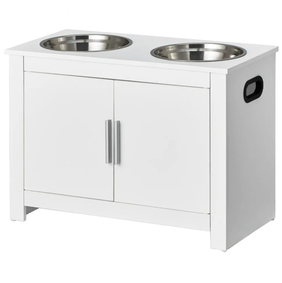 VEVOR Pet Feeding Station with 2 Stainless Steel Bowls, Elevated Dog Bowls with Storage, Dog Food Storage and Feeder Station with Storage Cabinet, Pet Toy Storage Organizer, for Dogs, Modern