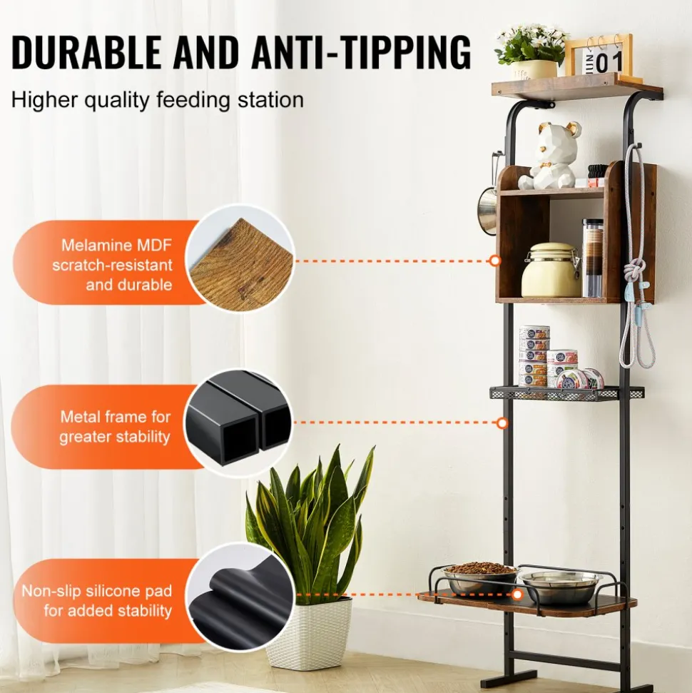VEVOR Pet Feeding Station with Storage, Elevated Dog Bowls, Raised Dog Bowl Stand, Dog Food Storage and Feeder Station with Storage Shelves, Pet Toy Storage Organizer, for Large Medium Small Dogs