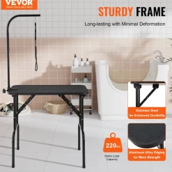 VEVOR Pet Grooming Table Arm with Clamp, 32''x18'' Dog Grooming Station, Foldable Pets Grooming Stand for Medium and Small Dogs, Free No Sit Haunch Holder with Grooming Loop, Bearing 220lbs