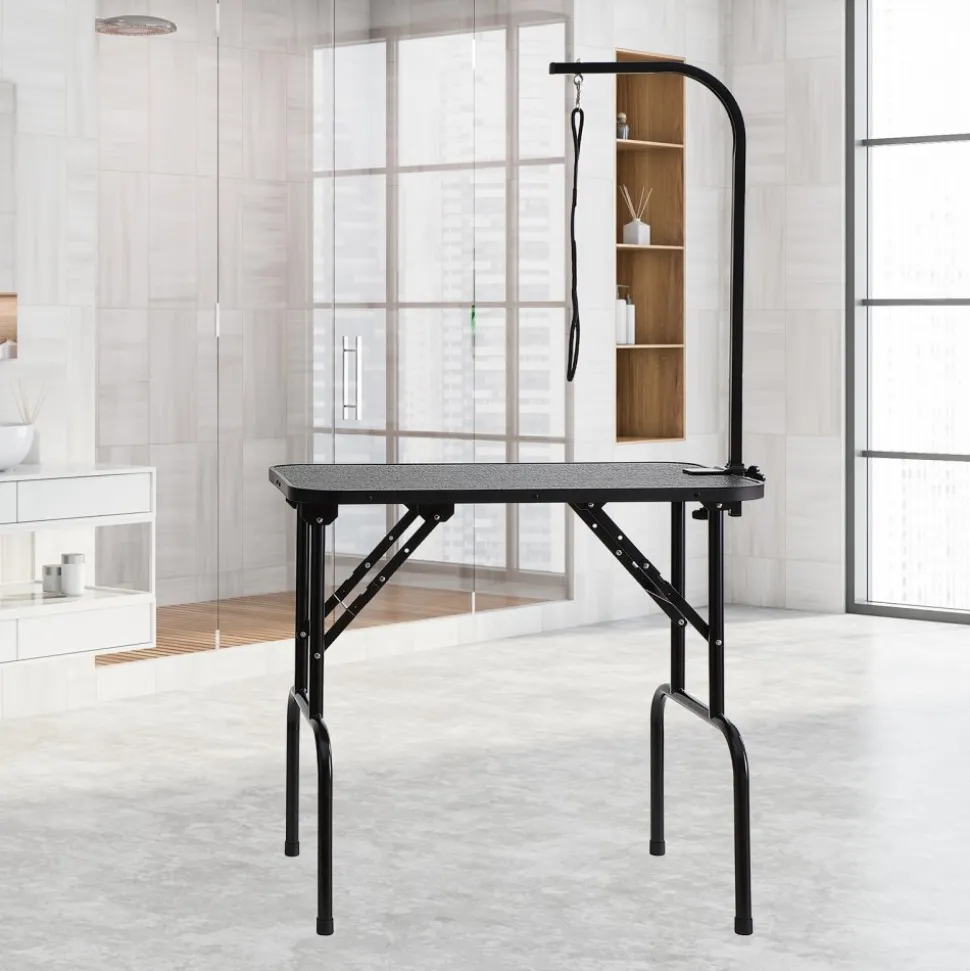 VEVOR Pet Grooming Table Arm with Clamp, 32''x18'' Dog Grooming Station, Foldable Pets Grooming Stand for Medium and Small Dogs, Free No Sit Haunch Holder with Grooming Loop, Bearing 220lbs