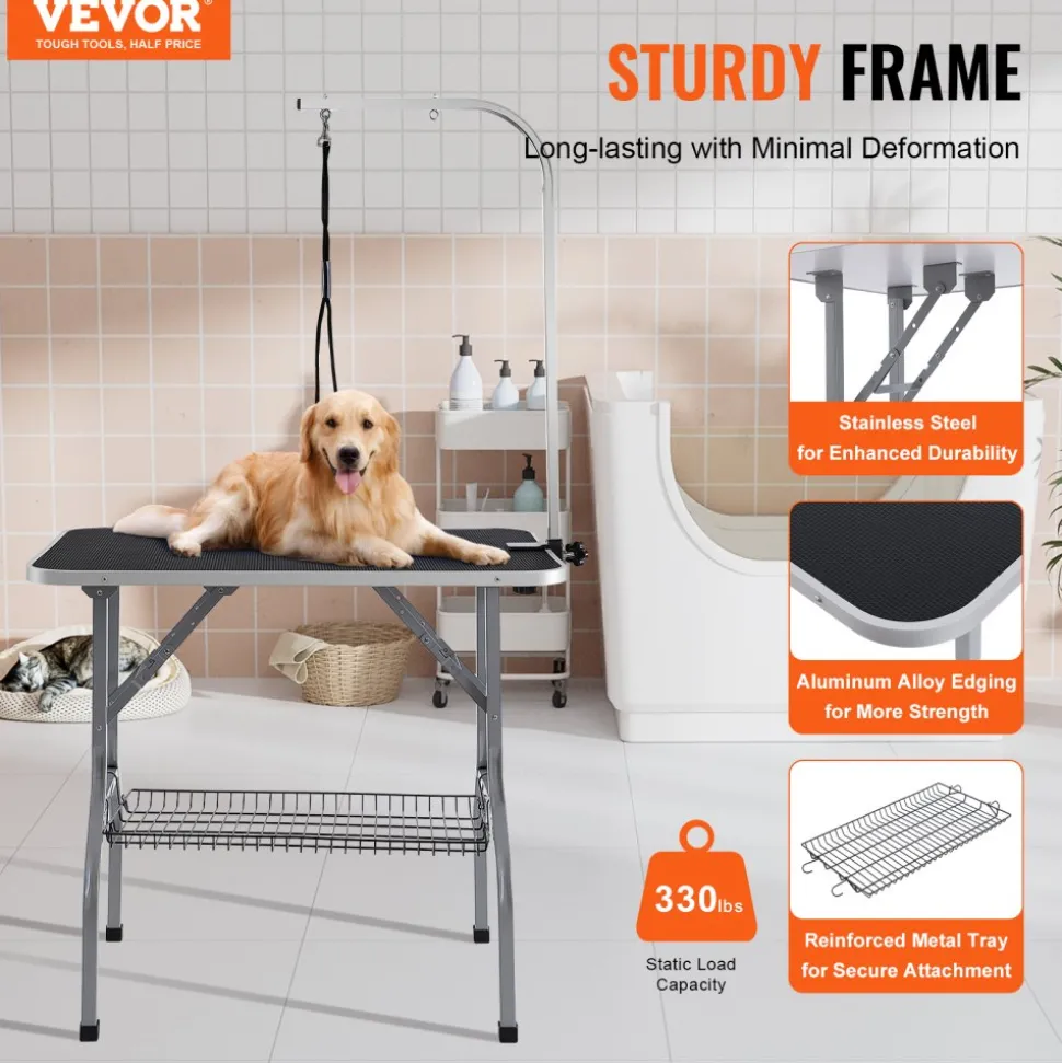 VEVOR Pet Grooming Table Arm with Clamp, 36''x24'' Dog Grooming Station, Foldable Pets Grooming Stand for Medium and Small Dogs, Free No Sit Haunch Holder with Grooming Loop, Bearing 330lbs