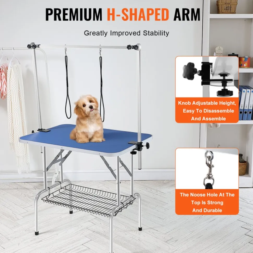VEVOR Pet Grooming Table Two Arms with Clamp, 36''x24'' Dog Grooming Station, Foldable Pets Grooming Stand for Medium and Small Dogs, Free No Sit Haunch Holder with Grooming Loop, Bearing 330lbs