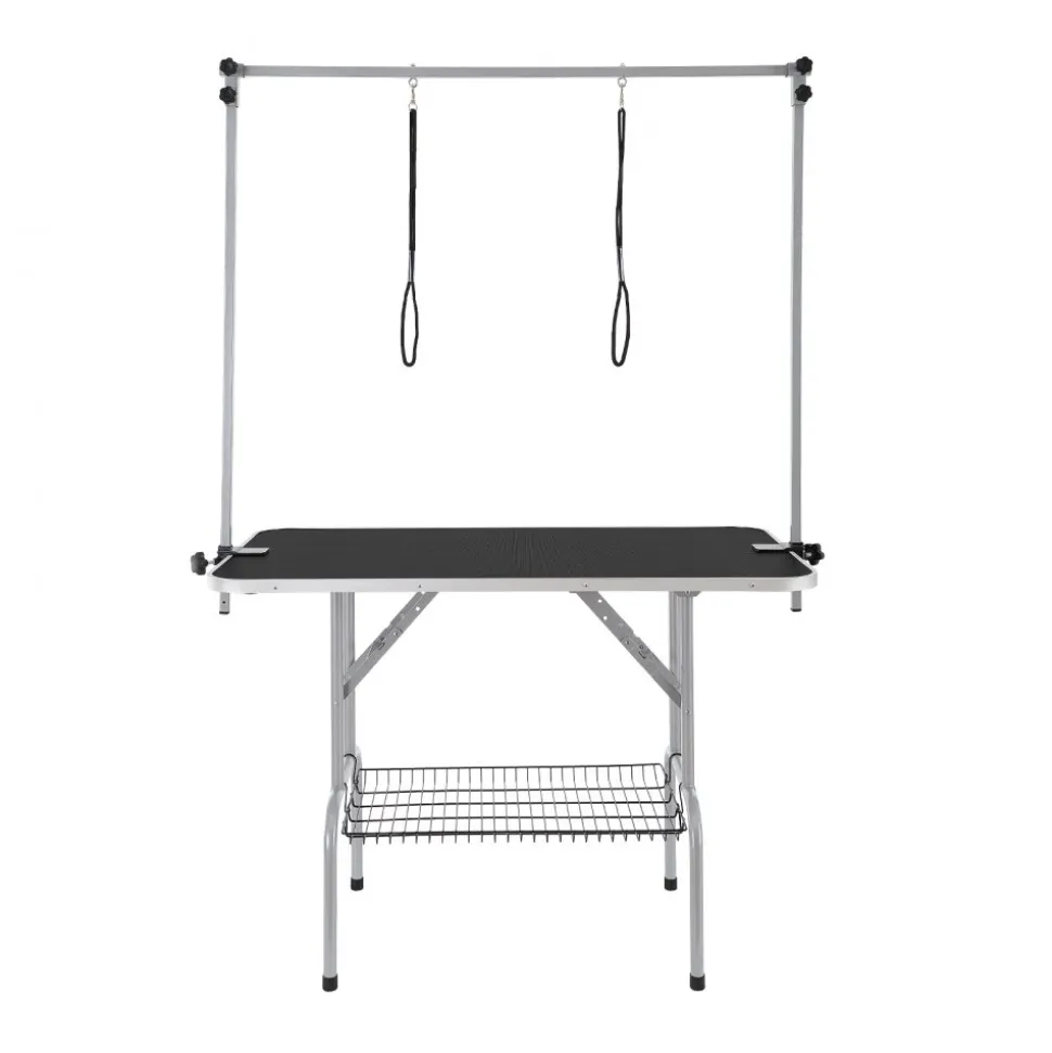 VEVOR Pet Grooming Table Two Arms with Clamp, 46'' Dog Grooming Station, Foldable Pets Grooming Stand for Medium and Small Dogs, Free No Sit Haunch Holder with Grooming Loop, Bearing 330lbs