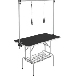 VEVOR Pet Grooming Table Two Arms with Clamp, 46'' Dog Grooming Station, Foldable Pets Grooming Stand for Medium and Small Dogs, Free No Sit Haunch Holder with Grooming Loop, Bearing 330lbs