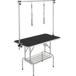 VEVOR Pet Grooming Table Two Arms with Clamp, 46'' Dog Grooming Station, Foldable Pets Grooming Stand for Medium and Small Dogs, Free No Sit Haunch Holder with Grooming Loop, Bearing 330lbs