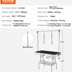 VEVOR Pet Grooming Table Two Arms with Clamp, 46'' Dog Grooming Station, Foldable Pets Grooming Stand for Medium and Small Dogs, Free No Sit Haunch Holder with Grooming Loop, Bearing 330lbs
