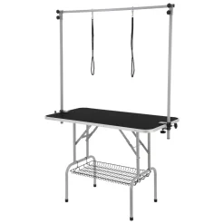 VEVOR Pet Grooming Table Two Arms with Clamp, 46'' Dog Grooming Station, Foldable Pets Grooming Stand for Medium and Small Dogs, Free No Sit Haunch Holder with Grooming Loop, Bearing 330lbs