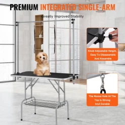VEVOR Pet Grooming Table Two Arms with Clamp, 46'' Dog Grooming Station, Foldable Pets Grooming Stand for Medium and Small Dogs, Free No Sit Haunch Holder with Grooming Loop, Bearing 330lbs
