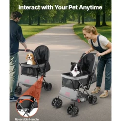VEVOR Pet Stroller, 44 lbs Weight Capacity, Foldable Dog Stroller Cart, 4 Wheels Cats Stroller with Mesh Windows & Revrsible Handle, Portable Pet Carrier Stroller with Brake, for Small to Medium Pets