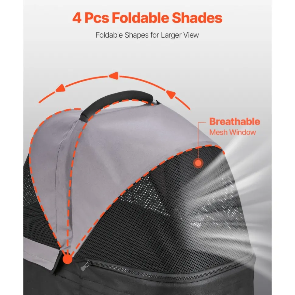 VEVOR Pet Stroller, 35 lbs Weight Capacity, Foldable Dog Stroller Cart, 4 Wheels Cats Pram with Detachable Carrier & Mesh Windows, Portable Animal Carrier with Brake for Small to Medium Pets
