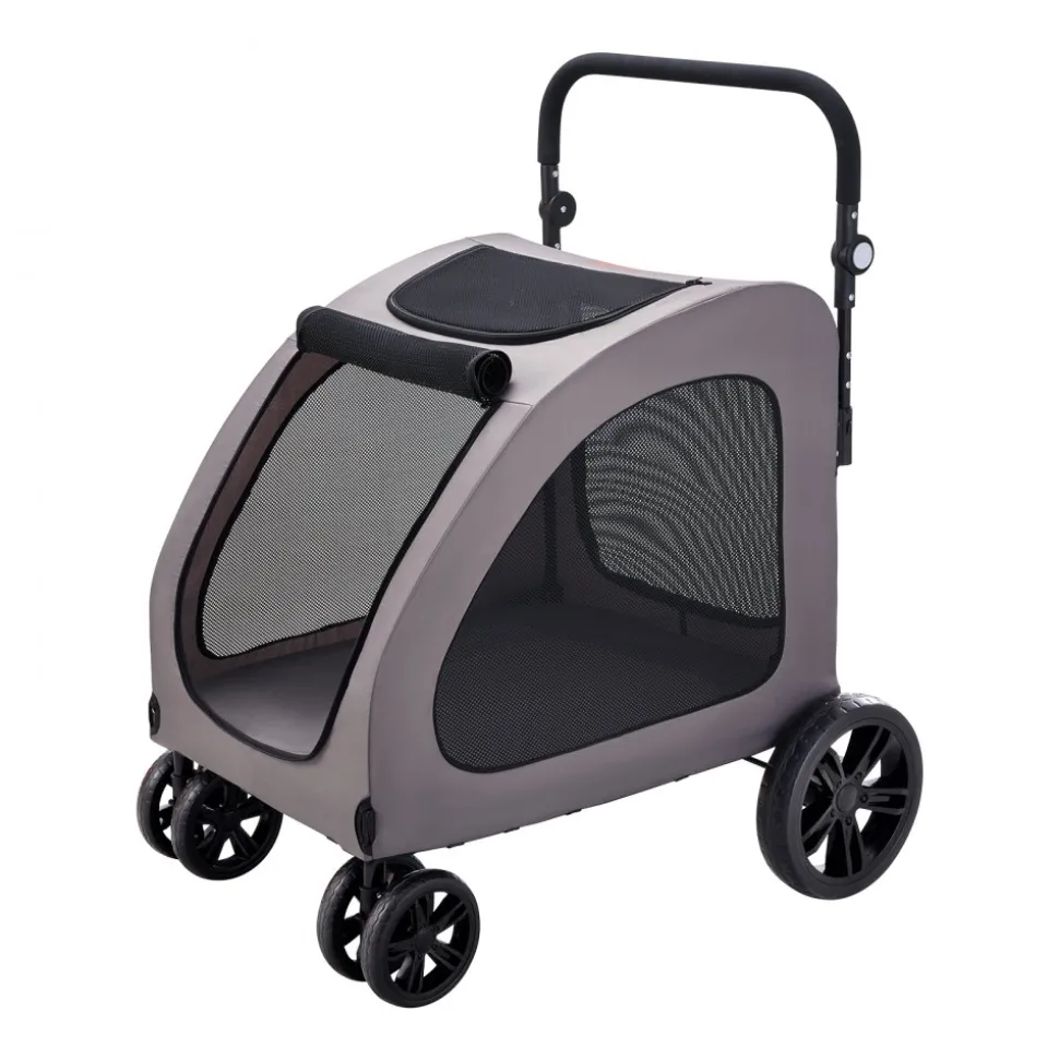 VEVOR Pet Stroller, 4 Wheels Dog Stroller with Brakes, 160lbs Weight Capacity, Portable Puppy Stroller Carrier with Breathable Mesh Windows & Height-Adjustable Height, Animal Stroller for Cats & Dogs