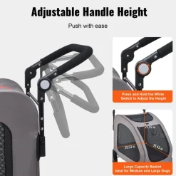 VEVOR Pet Stroller, 4 Wheels Dog Stroller with Brakes, 160lbs Weight Capacity, Portable Puppy Stroller Carrier with Breathable Mesh Windows & Height-Adjustable Height, Animal Stroller for Cats & Dogs