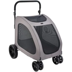 VEVOR Pet Stroller, 4 Wheels Dog Stroller with Brakes, 160lbs Weight Capacity, Portable Puppy Stroller Carrier with Breathable Mesh Windows & Height-Adjustable Height, Animal Stroller for Cats & Dogs