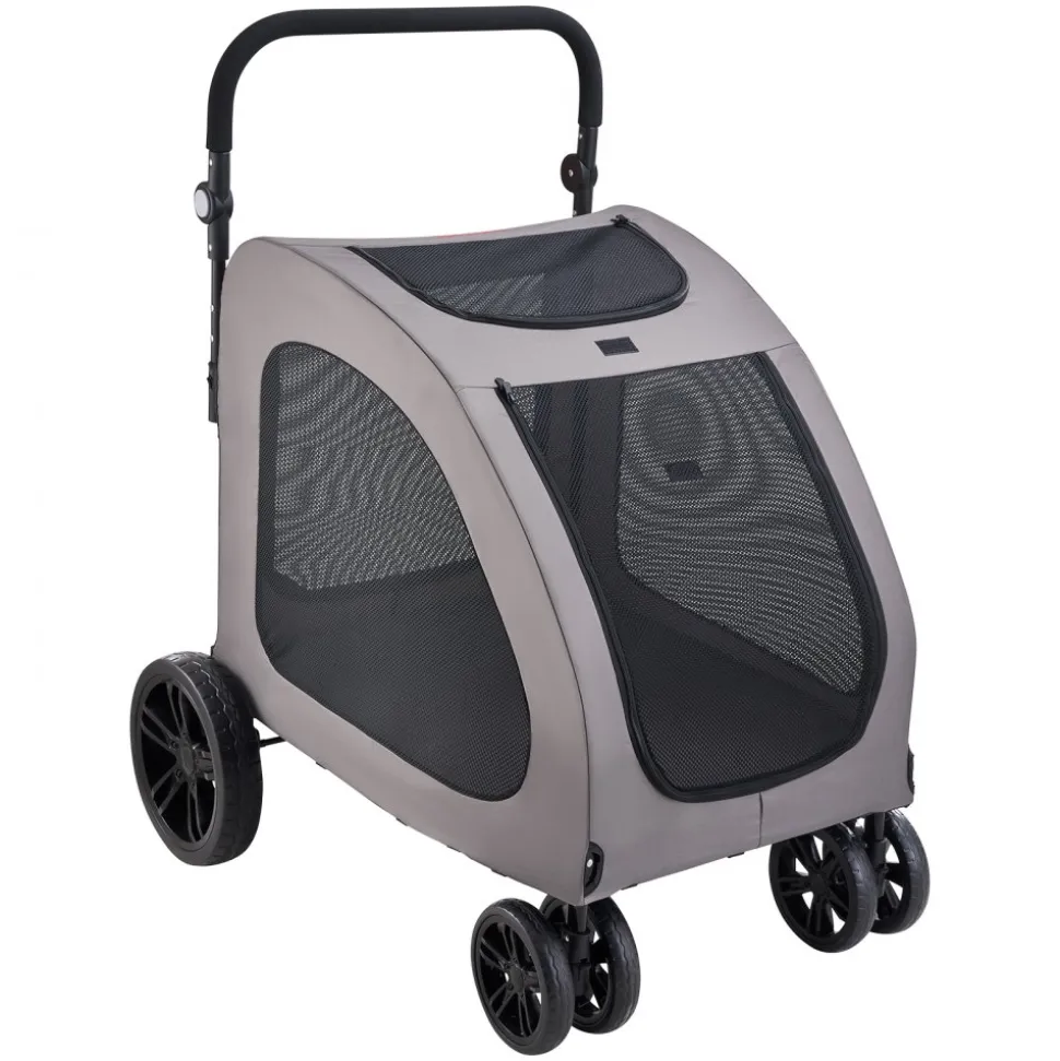 VEVOR Pet Stroller, 4 Wheels Dog Stroller with Brakes, 160lbs Weight Capacity, Portable Puppy Stroller Carrier with Breathable Mesh Windows & Height-Adjustable Height, Animal Stroller for Cats & Dogs