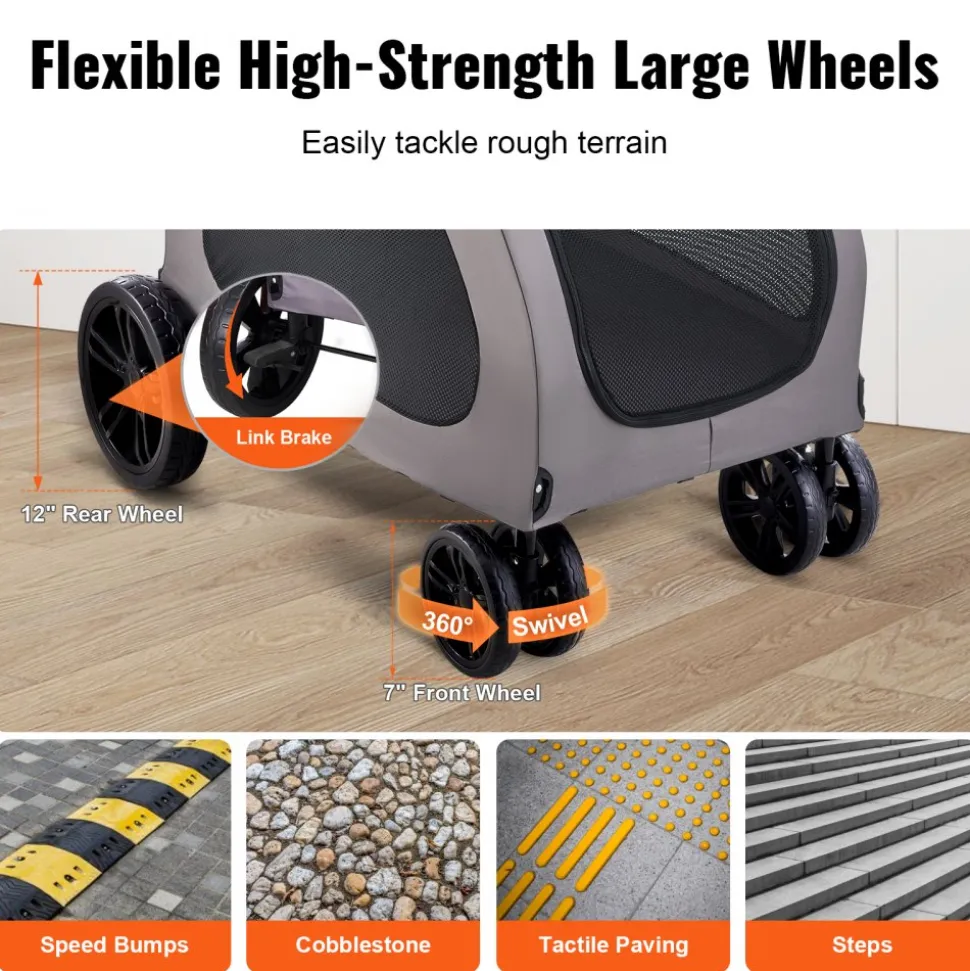 VEVOR Pet Stroller, 4 Wheels Dog Stroller with Brakes, 160lbs Weight Capacity, Portable Puppy Stroller Carrier with Breathable Mesh Windows & Height-Adjustable Height, Animal Stroller for Cats & Dogs