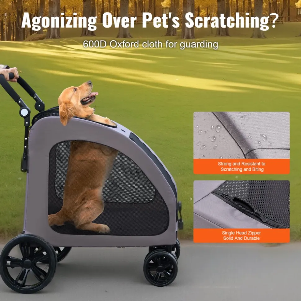 VEVOR Pet Stroller, 4 Wheels Dog Stroller with Brakes, 160lbs Weight Capacity, Portable Puppy Stroller Carrier with Breathable Mesh Windows & Height-Adjustable Height, Animal Stroller for Cats & Dogs