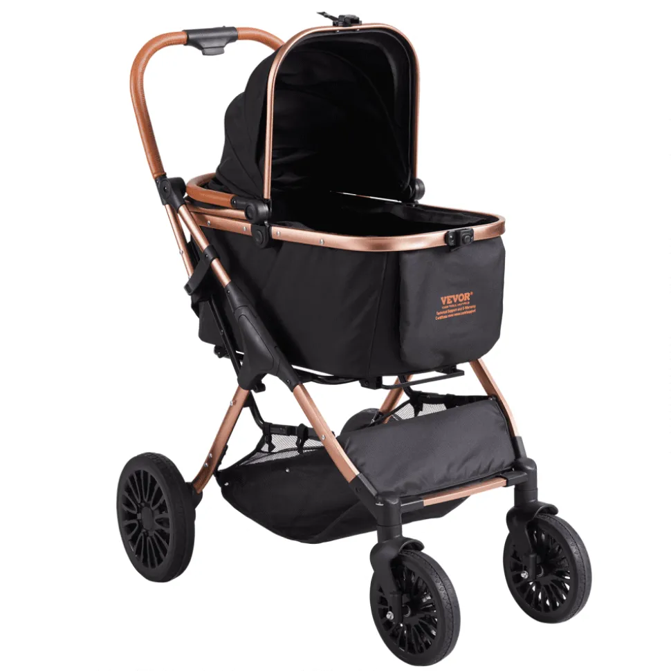 VEVOR Pet Stroller, 4 Wheels Dog Stroller Rotate with Brakes, 66 lbs Weight Capacity, Puppy Stroller with Detachable Carrier, Storage Basket and Pet Pad, for Small to Medium Sized Dogs, Black