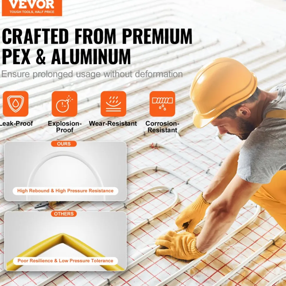 VEVOR PEX-AL-PEX Tube, 656ft, 5/8'' Diameter Aluminum-Plastic Composite Pipe Oxygen Barrier Radiant Floor PEX Pipe, 0.08'' Thickness Radiant Heat Floor Plumbing Inner Aluminum Layer PEX Tubing Pipe