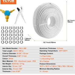 VEVOR PEX-AL-PEX Tube, 984ft, 5/8'' Diameter Aluminum-Plastic Composite Pipe Oxygen Barrier Radiant Floor PEX Pipe, 0.08'' Thickness Radiant Heat Floor Plumbing Inner Aluminum Layer PEX Tubing Pipe