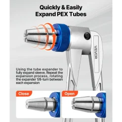 VEVOR PEX Pipe Expander Tool Kit, Manual Tubing Expansion Tool for 3/8", 1/2", 3/4", 1" PEX Pipes - with 4 Expanding Heads, Pipe Cutter & Carrying Case for Radiant Heating & Water Plumbing System