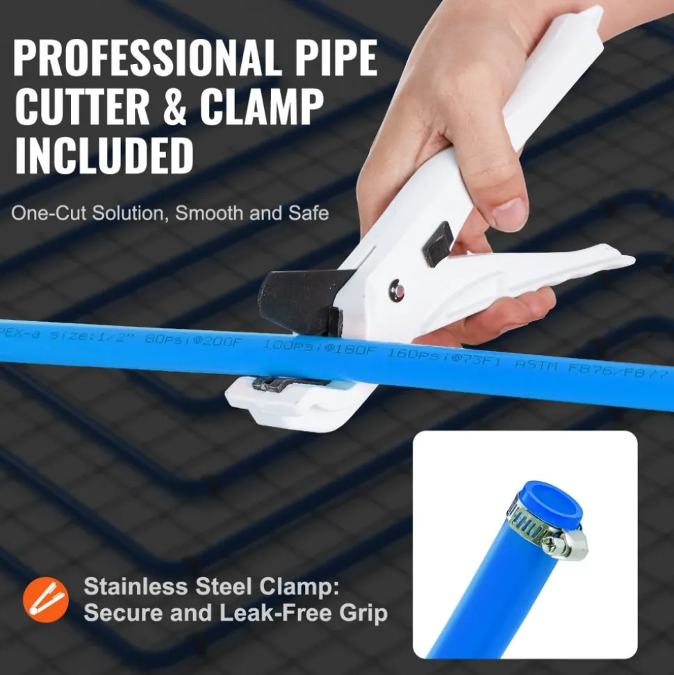 VEVOR PEX Pipe 1/2 Inch, 300 Feet Length PEX-B Flexible Pipe Tubing for Potable Water, Pex Water Lines for Hot/Cold Water & Easily Restore, Plumbing Applications with Free Cutter & Clamps ,Blue