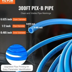 VEVOR PEX Pipe 1/2 Inch, 300 Feet Length PEX-B Flexible Pipe Tubing for Potable Water, Pex Water Lines for Hot/Cold Water & Easily Restore, Plumbing Applications with Free Cutter & Clamps ,Blue