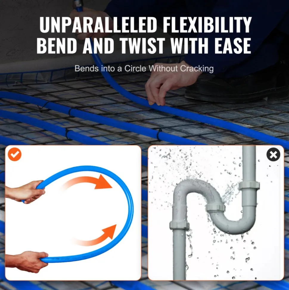 VEVOR PEX Pipe 1/2 Inch, 300 Feet Length PEX-B Flexible Pipe Tubing for Potable Water, Pex Water Lines for Hot/Cold Water & Easily Restore, Plumbing Applications with Free Cutter & Clamps ,Blue