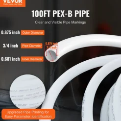 VEVOR PEX Pipe 3/4 Inch, 100 Feet Length PEX-B Flexible Pipe Tubing for Potable Water, Pex Water Lines for Hot/Cold Water & Easily Restore, Plumbing Applications with Free Cutter & Clamps ,White