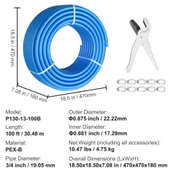 VEVOR PEX Pipe 3/4 Inch, 100 Feet Length PEX-A Flexible Pipe Tubing for Potable Water, Pex Water Lines for Hot/Cold Water & Easily Restore, Plumbing Applications with Free Cutter,Blue