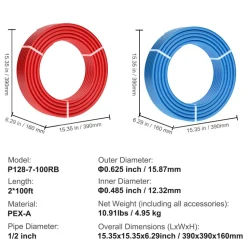VEVOR PEX Pipe 3/4 Inch, 2 x 100 Feet Length PEX-A Flexible Pipe Tubing for Potable Water, Pex Water Lines for Hot/Cold Water & Easily Restore, Plumbing Applications with Free Cutter, Blue & Red