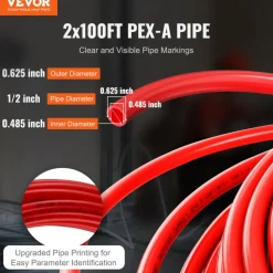 VEVOR PEX Pipe 3/4 Inch, 2 x 100 Feet Length PEX-A Flexible Pipe Tubing for Potable Water, Pex Water Lines for Hot/Cold Water & Easily Restore, Plumbing Applications with Free Cutter, Blue & Red