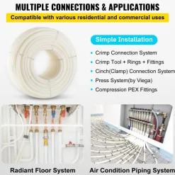 VEVOR PEX Pipe, 1 Inch x 500 FT PEX Tubing, Non Oxygen Barrier White PEX-B Pipe, Flexible PEX Water Line for RV Sewer Hose, Plumbing, Radiant Heating