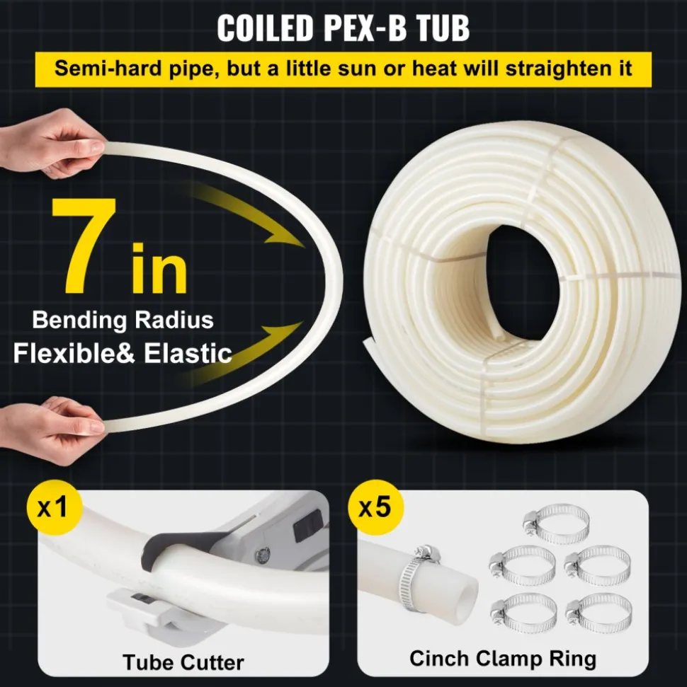 VEVOR PEX Pipe, 1 Inch x 500 FT PEX Tubing, Non Oxygen Barrier White PEX-B Pipe, Flexible PEX Water Line for RV Sewer Hose, Plumbing, Radiant Heating