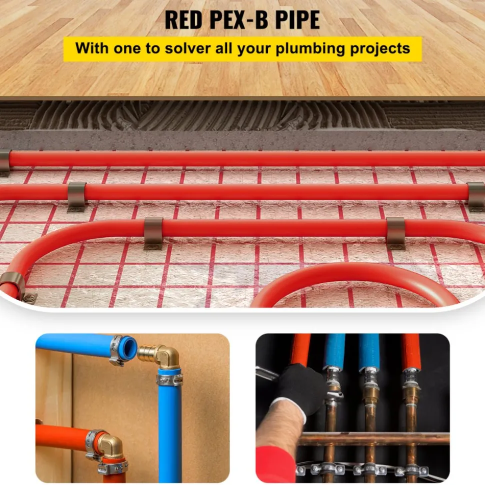 VEVOR PEX Pipe, 7/8 inch x 500 FT PEX Tubing, Non Oxygen Barrier Red PEX-B Pipe, Flexible PEX Water Line for RV Sewer Hose, Plumbing, Radiant Heating
