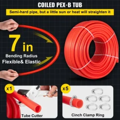VEVOR PEX Pipe, 7/8 inch x 500 FT PEX Tubing, Non Oxygen Barrier Red PEX-B Pipe, Flexible PEX Water Line for RV Sewer Hose, Plumbing, Radiant Heating