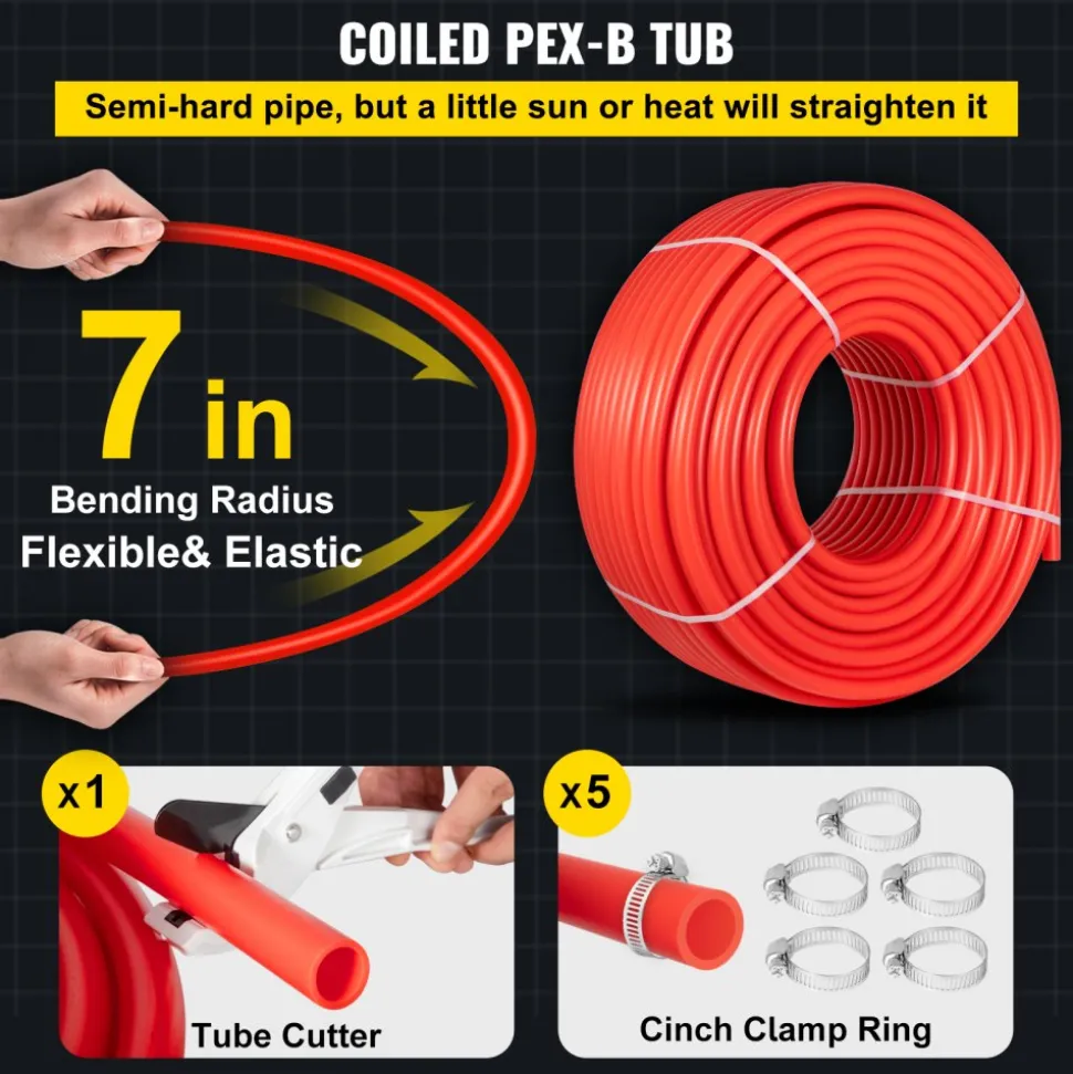 VEVOR PEX Pipe, 7/8 inch x 500 FT PEX Tubing, Non Oxygen Barrier Red PEX-B Pipe, Flexible PEX Water Line for RV Sewer Hose, Plumbing, Radiant Heating