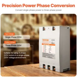 VEVOR 3 Phase Converter - 15HP 53A 220V Single Phase to 3 Phase Converter, 220V Input/Output, Digital Phase Shifter for Residential & Light Commercial Use (One Converter for One Motor Only)
