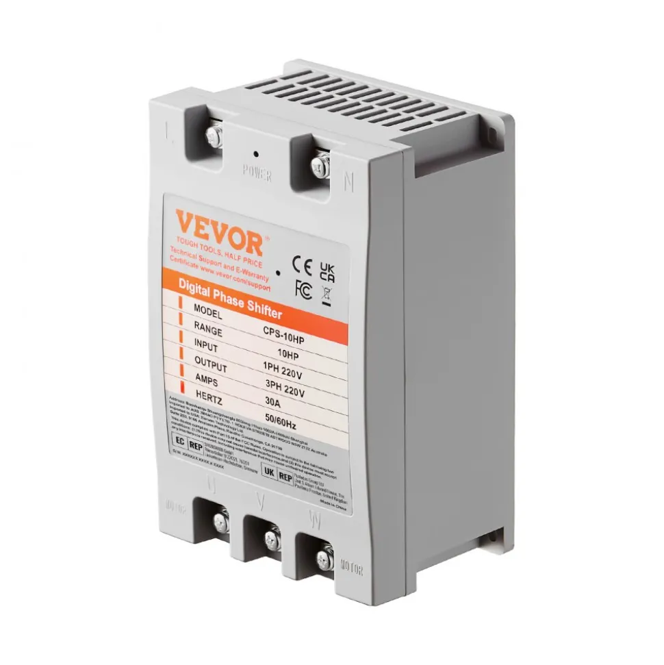 VEVOR 3 Phase Converter - 5HP 15A 220V Single Phase to 3 Phase Converter, Digital Phase Shifter for Residential and Light Commercial Use, 220V Input/Output (One Converter for One Motor Only)