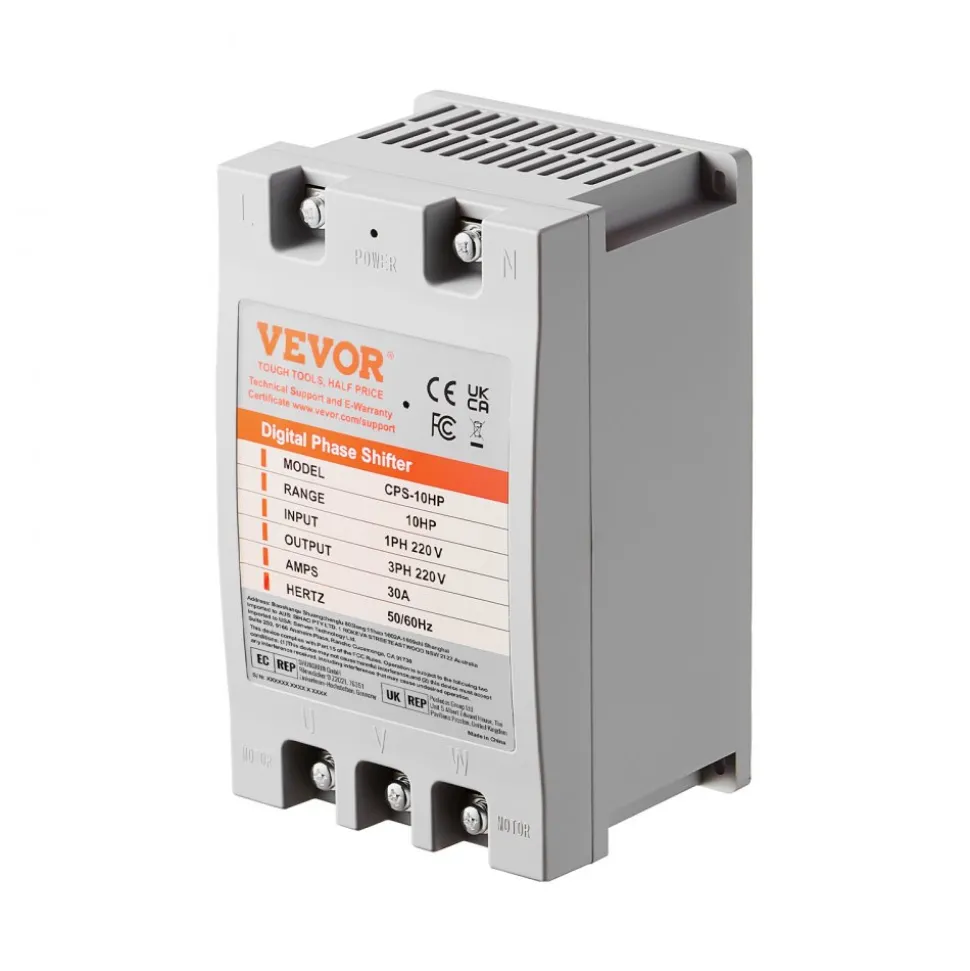 VEVOR 3 Phase Converter - 5HP 15A 220V Single Phase to 3 Phase Converter, Digital Phase Shifter for Residential and Light Commercial Use, 220V Input/Output (One Converter for One Motor Only)