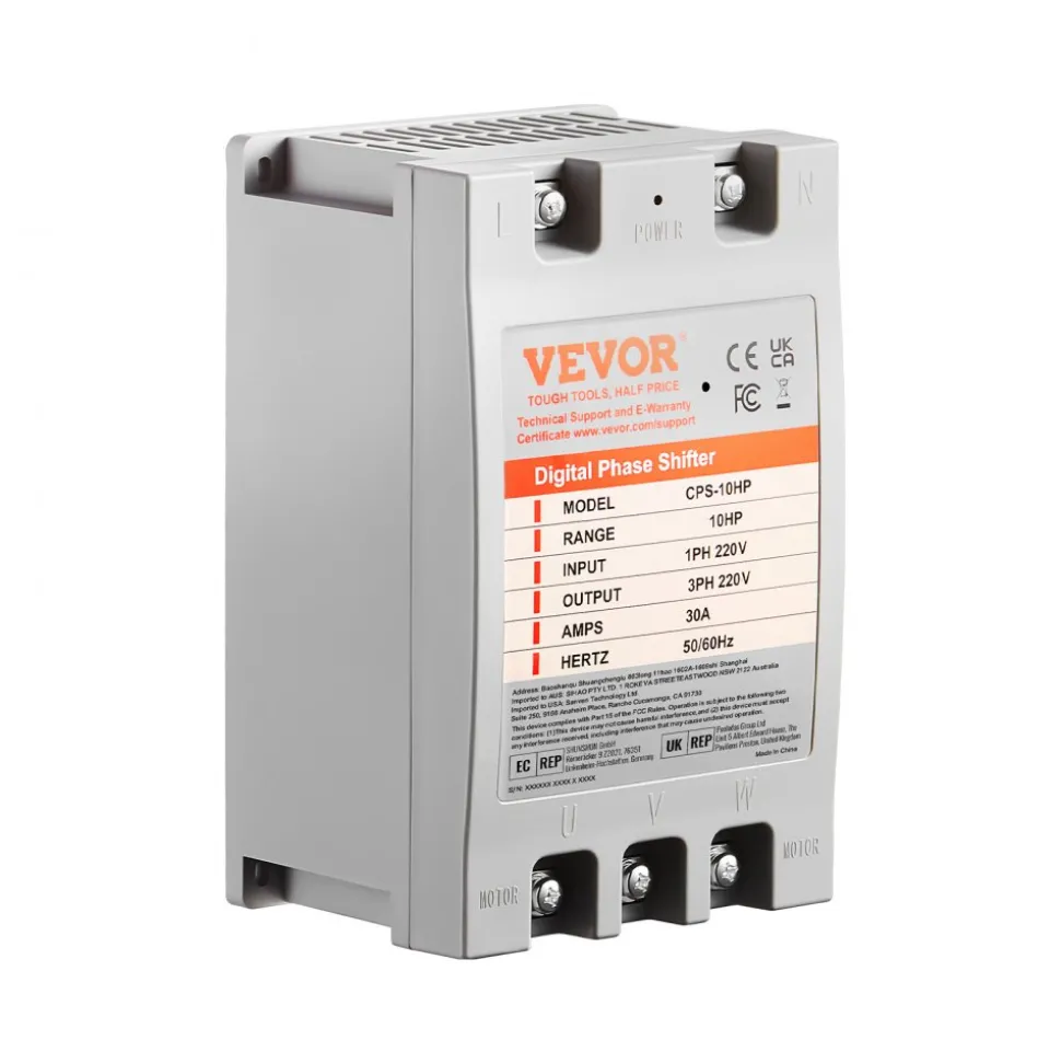VEVOR 3 Phase Converter - 5HP 15A 220V Single Phase to 3 Phase Converter, Digital Phase Shifter for Residential and Light Commercial Use, 220V Input/Output (One Converter for One Motor Only)