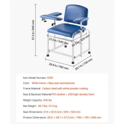 VEVOR Phlebotomy Chair, Blood Draw Chair with Adjustable Armrests and Flip Arm, 400LBS Loading Blood Drawing Medical Chair with Soft Padded Seat, Easy-to-Clean PVC Leather for Hospitals, Labs, Clinics