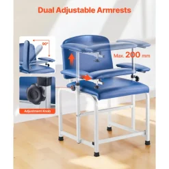 VEVOR Phlebotomy Chair, Blood Draw Chair with Adjustable Armrests and Flip Arm, 400LBS Loading Blood Drawing Medical Chair with Soft Padded Seat, Easy-to-Clean PVC Leather for Hospitals, Labs, Clinics