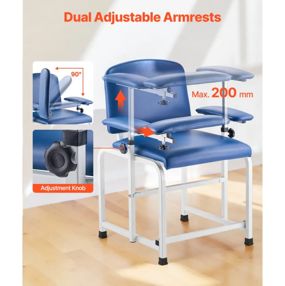 VEVOR Phlebotomy Chair, Blood Draw Chair with Adjustable Armrests and Flip Arm, 400LBS Loading Blood Drawing Medical Chair with Soft Padded Seat, Easy-to-Clean PVC Leather for Hospitals, Labs, Clinics