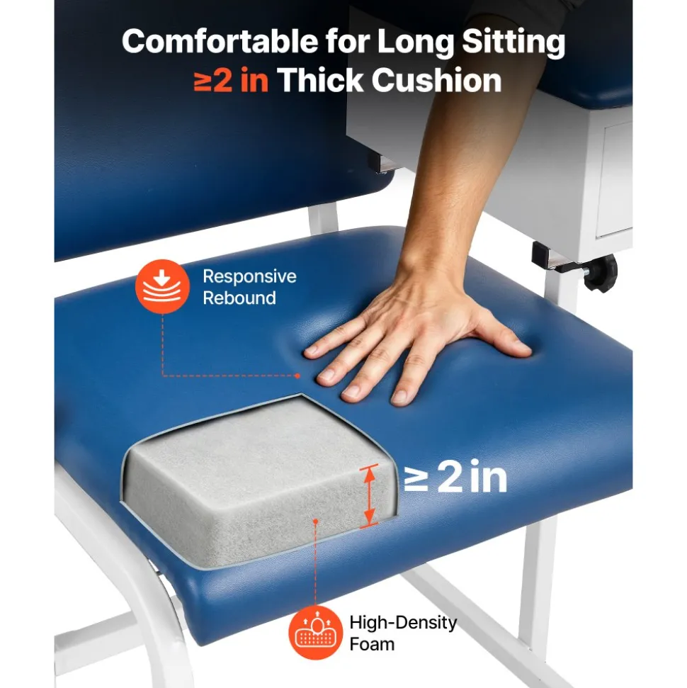 VEVOR Phlebotomy Chair 500LBS Blood Draw Medical Chair with Drawer, Comfortable Blood Drawing Chairs with Adjustable Armrests, Soft Padded Seat, Easy-to-Clean PVC Leather for Hospitals Clinics