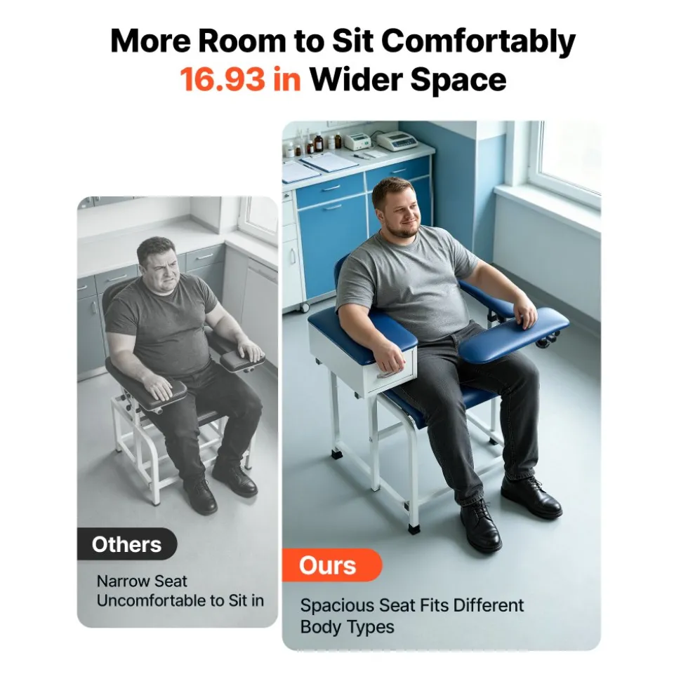 VEVOR Phlebotomy Chair 500LBS Blood Draw Medical Chair with Drawer, Comfortable Blood Drawing Chairs with Adjustable Armrests, Soft Padded Seat, Easy-to-Clean PVC Leather for Hospitals Clinics