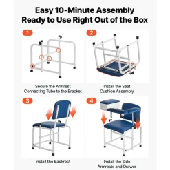 VEVOR Phlebotomy Chair 500LBS Blood Draw Medical Chair with Drawer, Comfortable Blood Drawing Chairs with Adjustable Armrests, Soft Padded Seat, Easy-to-Clean PVC Leather for Hospitals Clinics