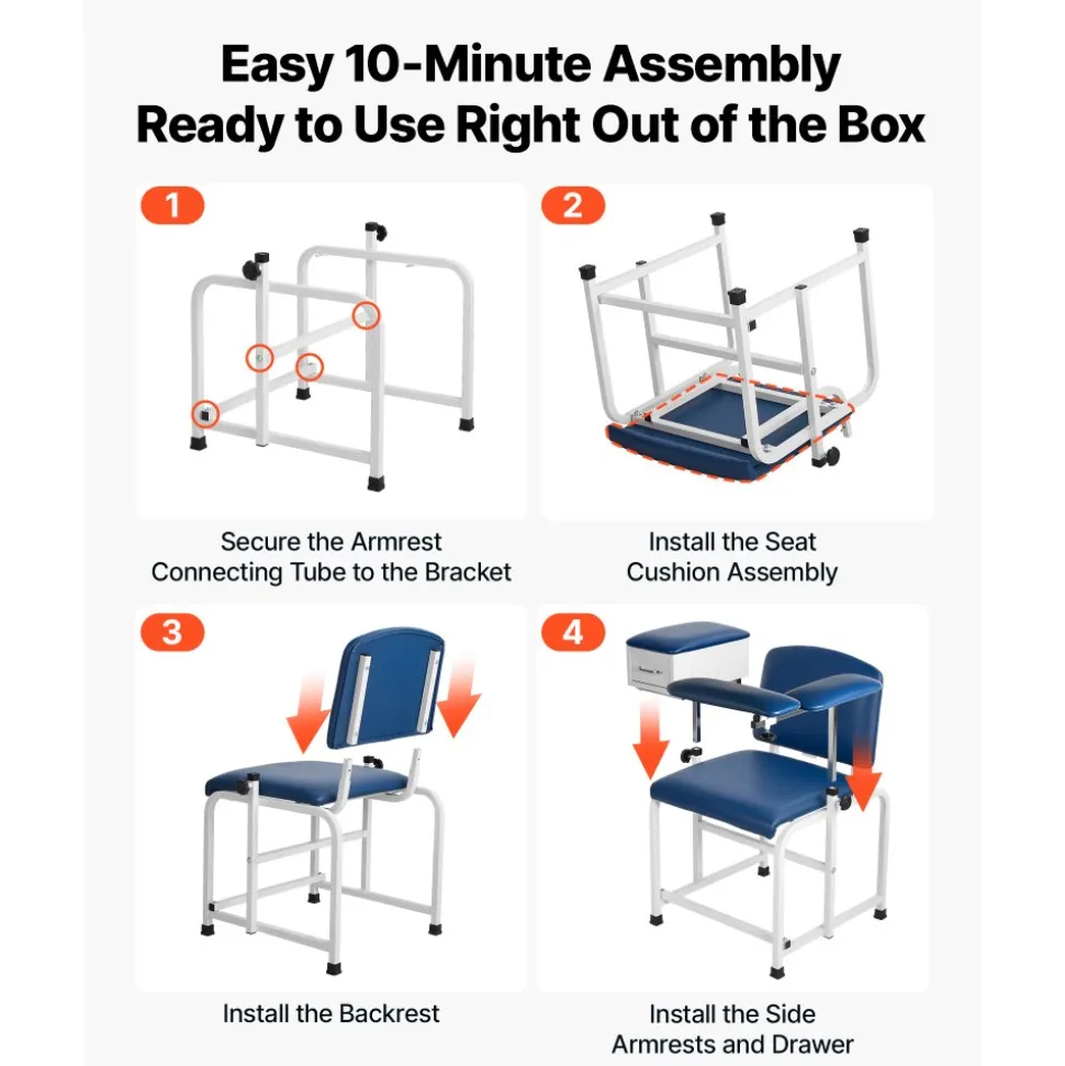 VEVOR Phlebotomy Chair 500LBS Blood Draw Medical Chair with Drawer, Comfortable Blood Drawing Chairs with Adjustable Armrests, Soft Padded Seat, Easy-to-Clean PVC Leather for Hospitals Clinics